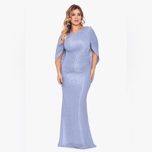 Lavender Sequin Cape-Sleeve Evening Gown